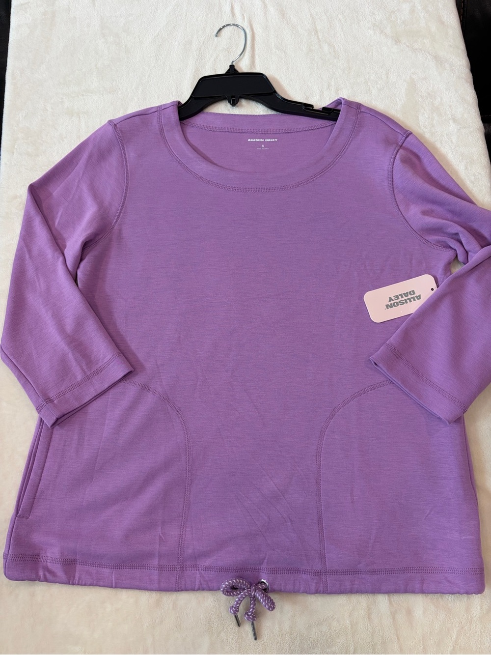 Allison Daley Lavender Drawstring Hem Scoop Neck Top